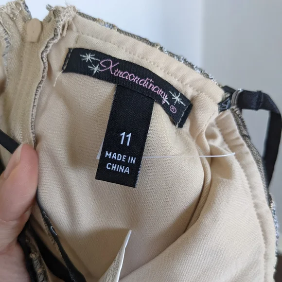 Xtraordinary Embroidered Floral and Lace Mini Dress, Silver and Nude, Junior 11 - Picture 9 of 9